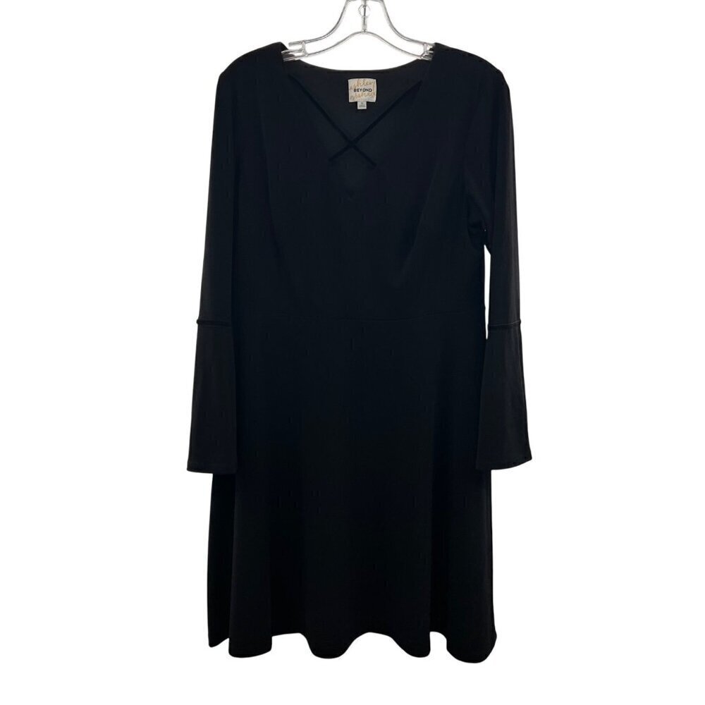 Ashley Graham Beyond Long Bell Sleeve A-Line Dress Black Size 10 Knee Length
